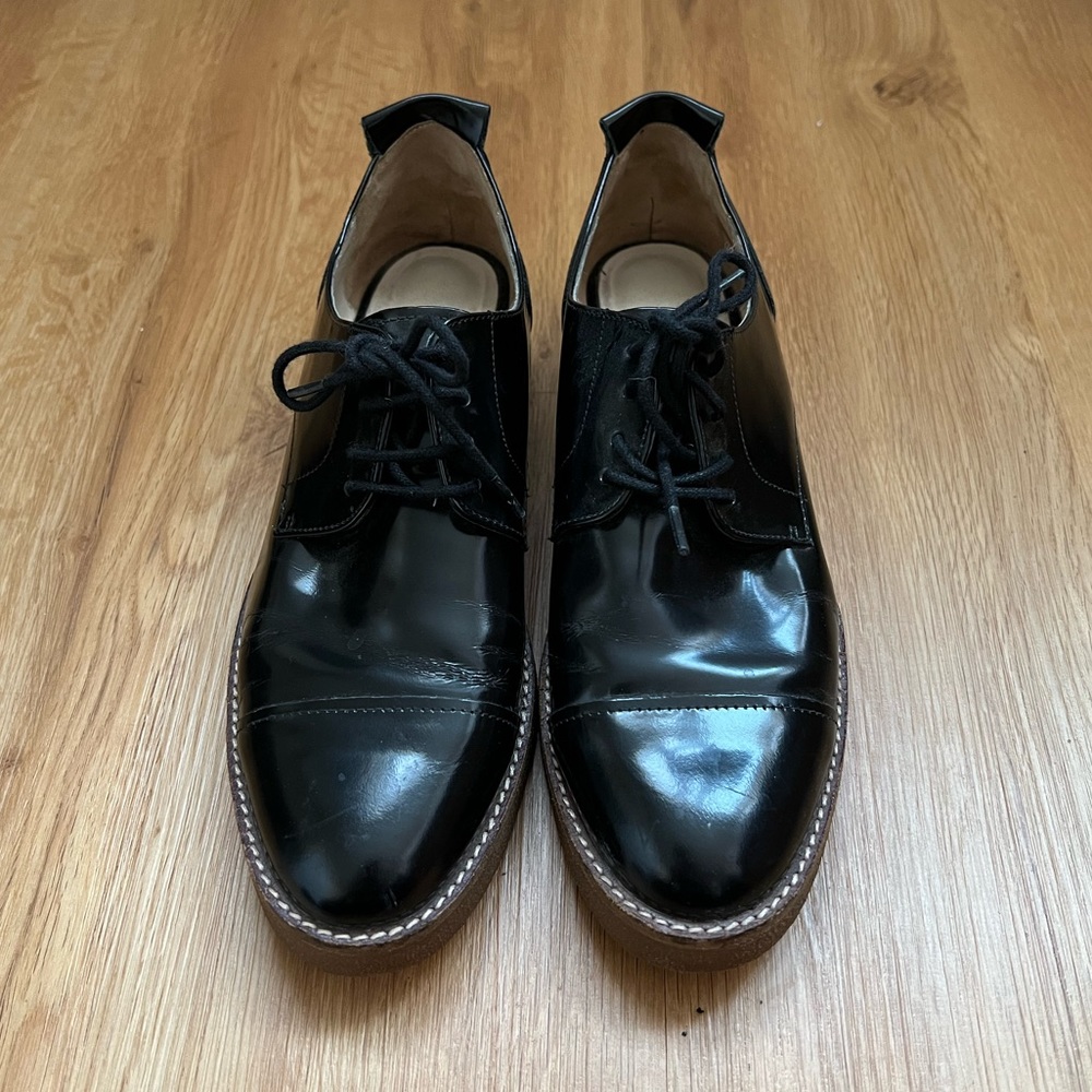 Zara black patent leather loafers